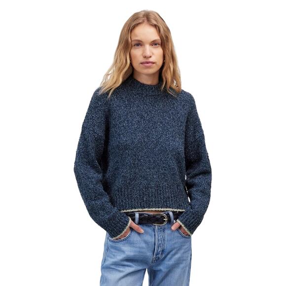 Madewell Eyelash Yarn Blue Boxy Crewneck Sweater NWT Size M - Picture 1 of 9